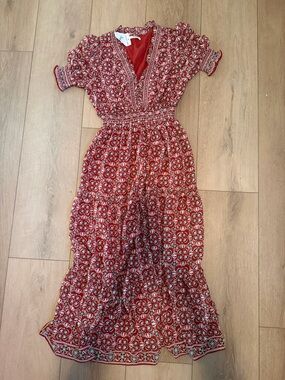 Max Studio Red Floral Tiered V-Neck Maxi Dress - Women